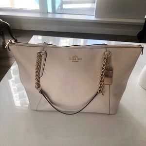 White leather coach tote